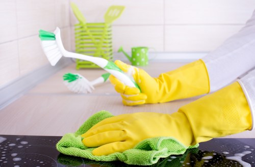 Cleaning a renovated kitchen during after builders cleaning in Westkensington