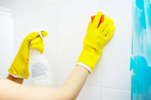 Staff assessing a carpet cleaning complaint with service notes and records